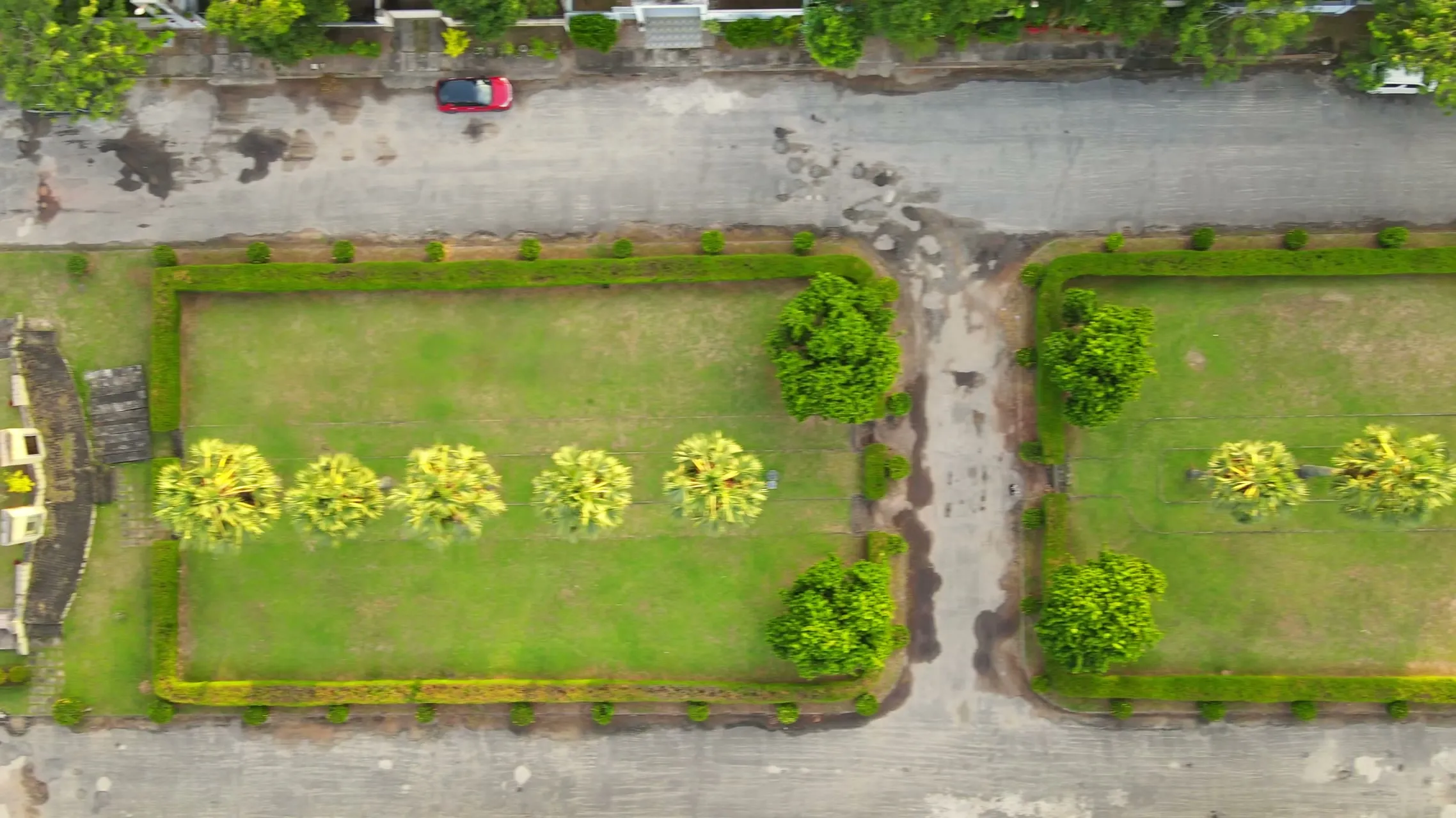 Aerial view of the formal gardens and open ground