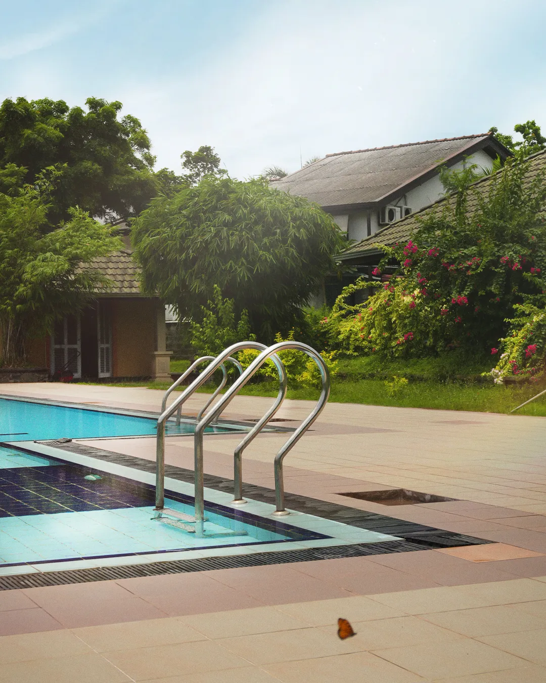 The pool with the club house beyond